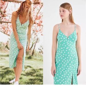 Urban Outfitters Green and White Linen Blend Polka Dot Dress Size S-NWT